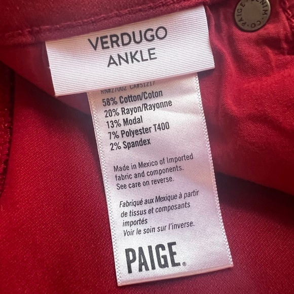 PAIGE Red Verdure Jean Size 28 W308849 - Picture 4 of 5